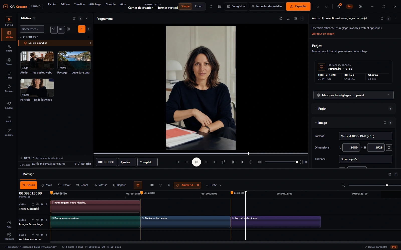 Creator Plus — Format settings. Interface preview · demonstration project.