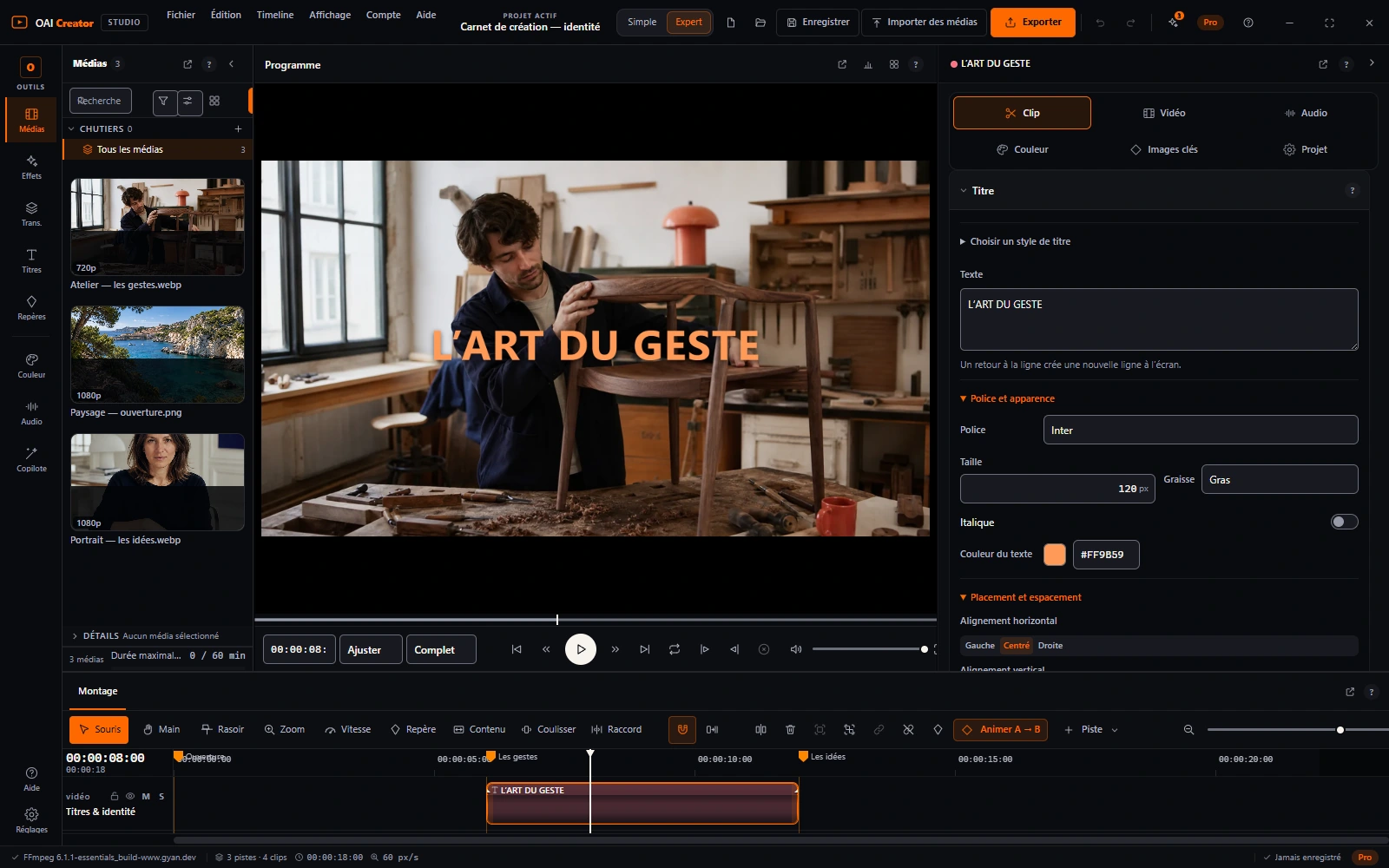 Creator Plus — Titres & composition. Aperçu de l’interface · projet de démonstration.